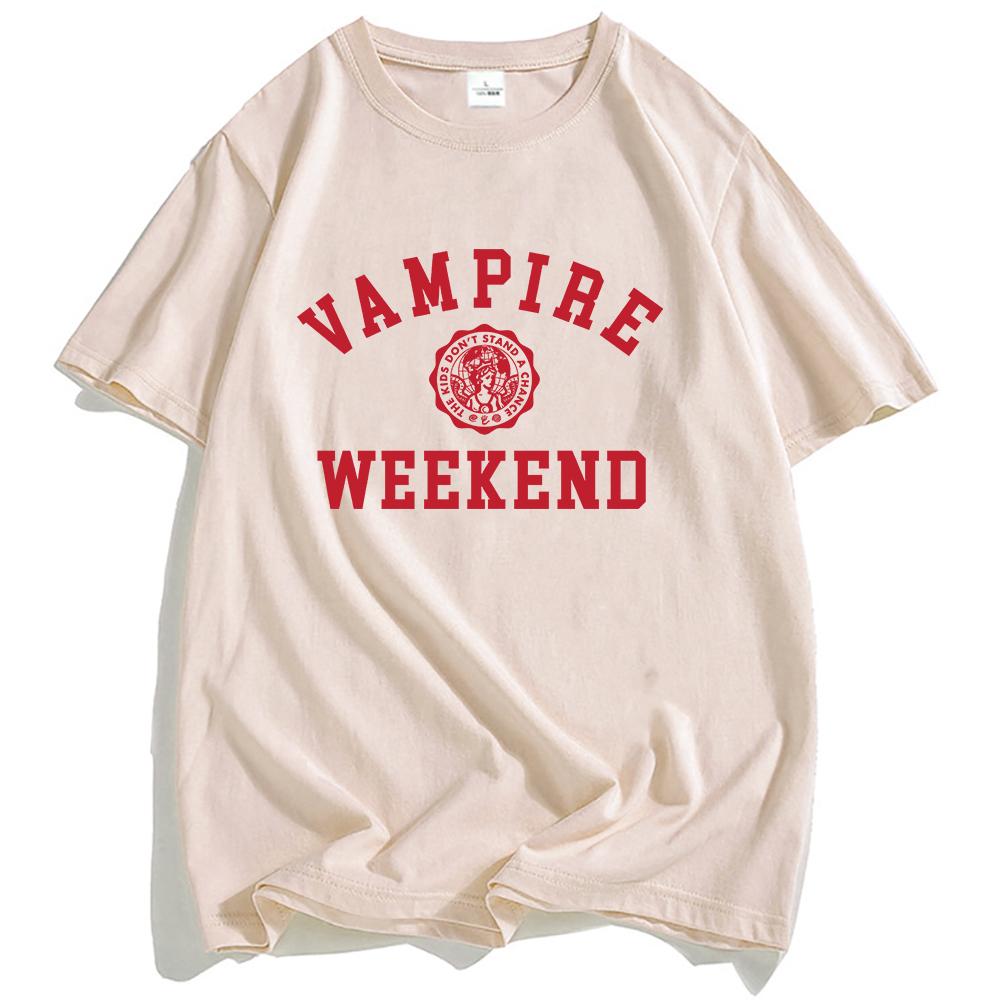 VAMPIRE WEEKEND Collegiate T-shirt Summer Short Sleeve Cotton Male Tshirts Round Neck Fashion Printing T Shirts Men Women Tees