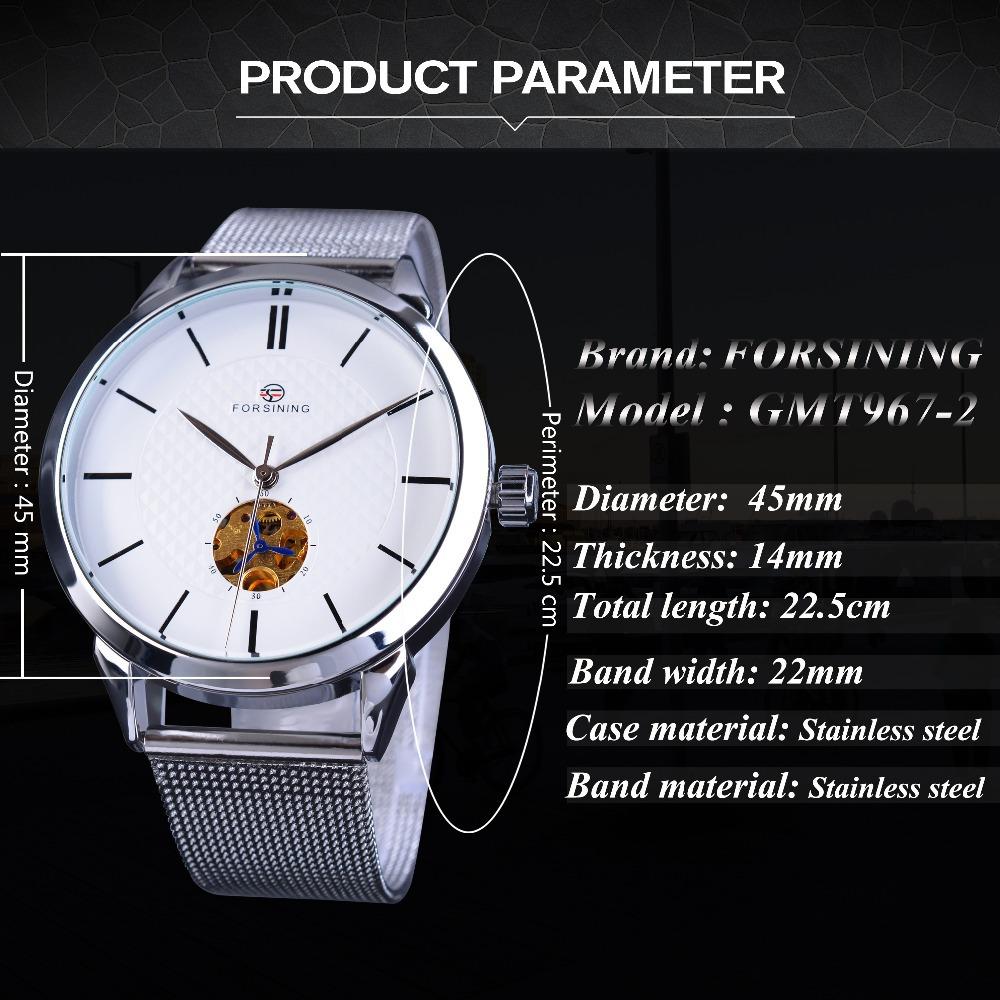 Forsining Automatické mechanické hodinky s pánskou módou, volným časem a jednoduchým síťovaným páskem