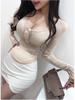 Korean Dongdaemun Sexy Sheer U-Neck Bust-Enhancing Tight-Fit T-Shirt Top