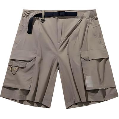 X National Geographic Outdoor Series Solid Color Mid Waist Comfortable Breathable Versatile Cargo Shorts Men Shorts Earth-Brown 152436502-2