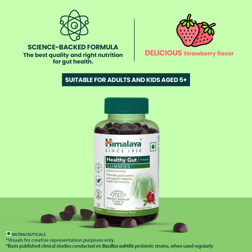 Himalaya Healthy Gut Probiotic Gummies Pack Of 60 Supports Digestive Health Boosts Immunity With Natural Strawberry Flavor For Adults And Kids