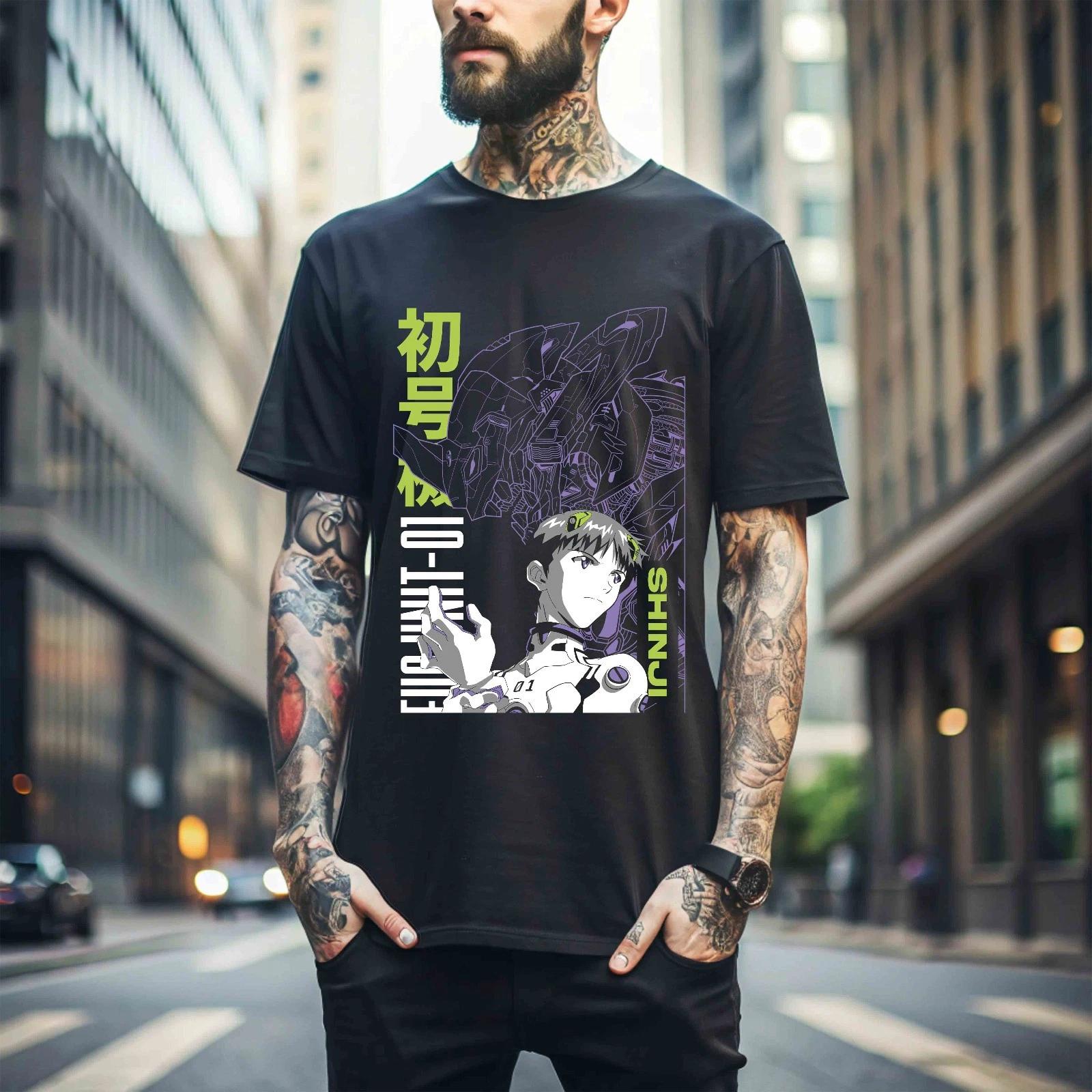 

100% хлопок ТОПЫ UNISEX ФУТБОЛКИ МУЖСКИЕ ЖЕНСКИЕ Аниме Футболка Neon Genesis Evangelion Ева Подразделение 01 Японская Черная Футболка 520 4XL чёрный