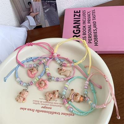 Cute Cartoon Capybara Bracelet For Women Girls Kawaii Handmade Weave Hand Rope Sweet Beaded Bracelet Jewelry Accessories Gifts