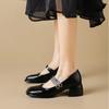 Autumn And Shallow New Spring Mouth French Retro Red Chunky Heel Anklestrap Womens Leather Shoes