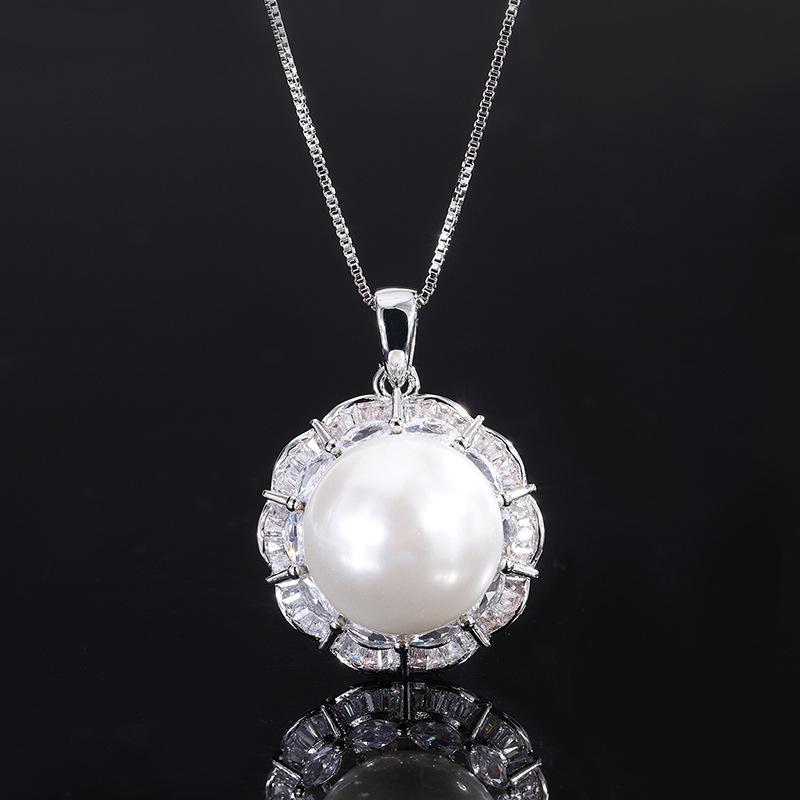 Jewelry Inlaid White Beads Handmade Diamond Inlaid Ring Pendant Stud Earrings Set 16Mm12Mm