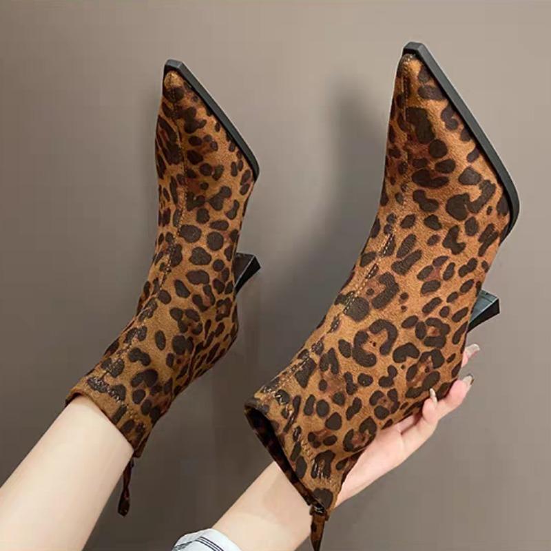 

Модные женские ботильоны с острым носком на низком каблуке, женская обувь с леопардовым принтом, женские эластичные современные ботинки 35 коричневый