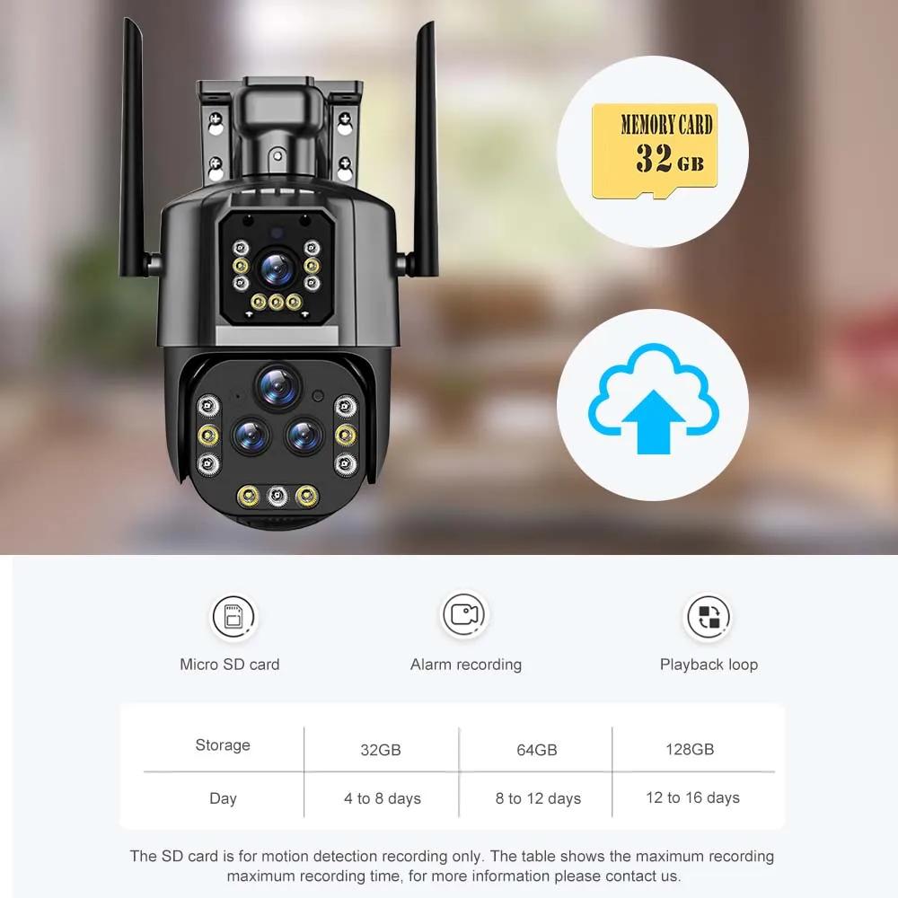 10K 20MP WiFi IP Camera 20X Zoom Four Lens Three Screen PTZ Cameras Outdoor 16MP 8K Video Surveillance Cam CCTV Security Camera