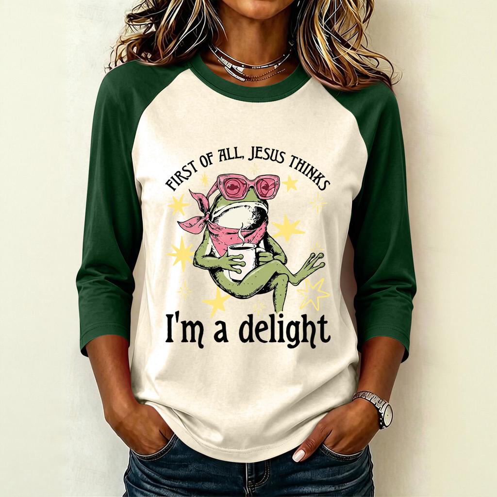 Women's Casual Letter Print Raglan Sleeve Three-Quarter Sleeve Round Neck T-Shirt