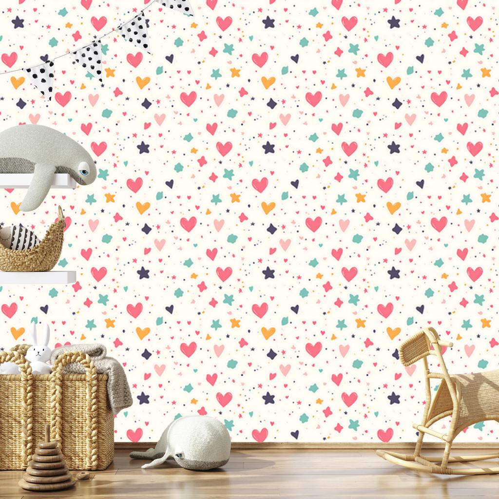 Love Wallpaper White, Coral, Cream and Mint 50x1000