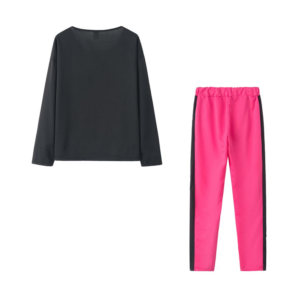 2025 Herbst Winter Damen Lippen Print Sport Set, Mittelärmeliges Rundhals-Oberteil mit Lounge-Hose, Lässiges zweiteiliges Outfit für den Alltag