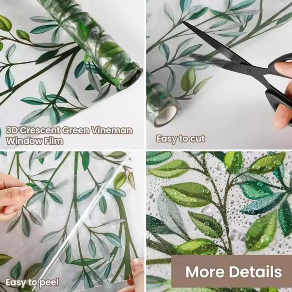 Window Privacy Film, Green Vines Leaves Stained Glass Window Film Decals for Glass Frosted Window Sticker for Kitchen Door Home