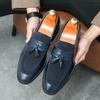 Fashion Britain Designer Men Pointed Blue Suede Patchwork Tassels Casual Dress Homecoming Shoes Male Formal Wedding Loafers Footwear