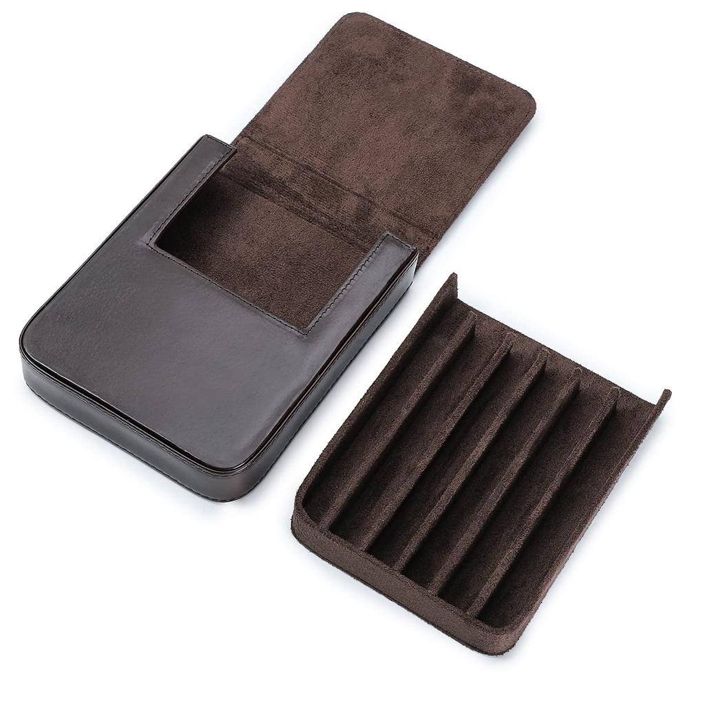 Hiram Fountain Pen Vegetable Tanned Magnetic Divided Pen Storage Holds 6 Pens Case, Leather, Design, Box, (Coffee)