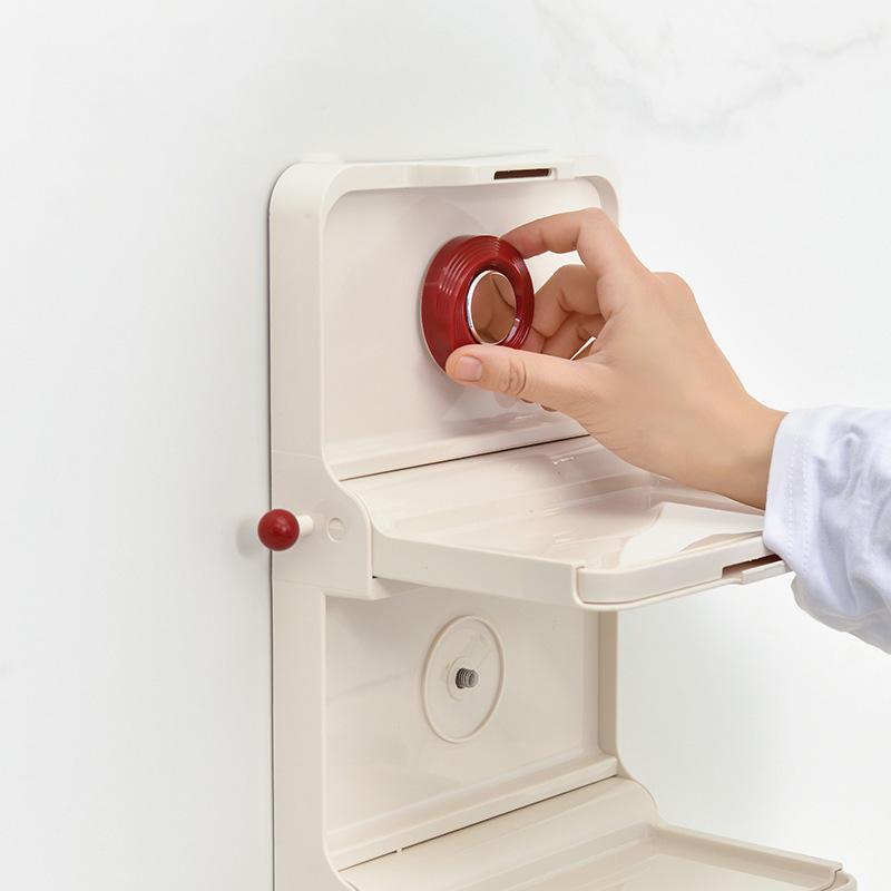 1pc Kitchen Foldable Storage Rack Suction Cup Wall-mounted Food Dish Storage Rack Double-layer Kitchen Shelf Kitchen Organizer
