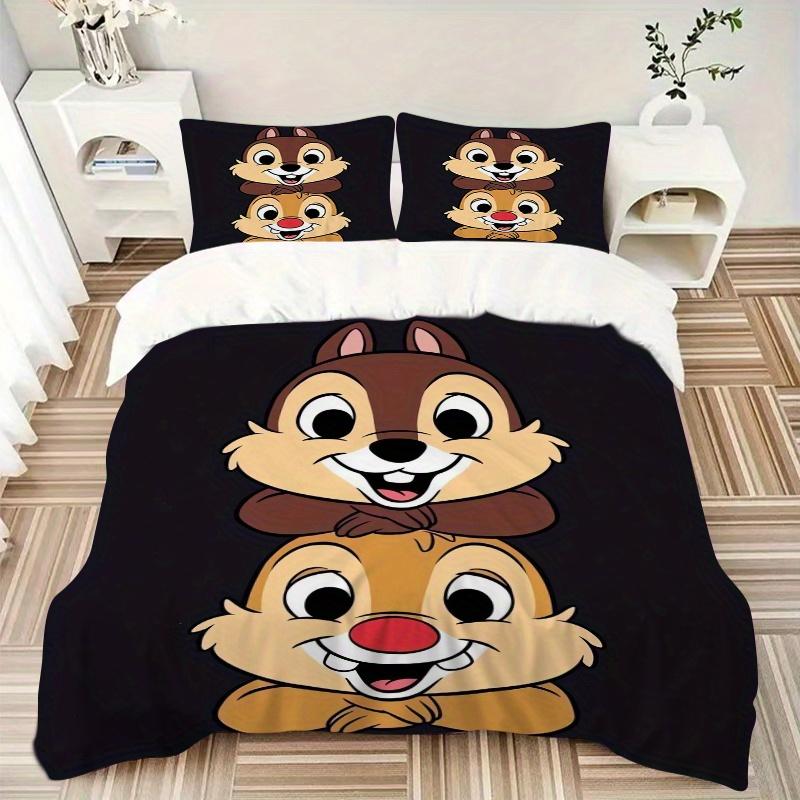 3pcs Good Brothers Chip & Dale Design Quilt Cover Set (1 Quilt Cover + 2 Pillowcases Without Pillow Core), High-Definition Printing for Home and
