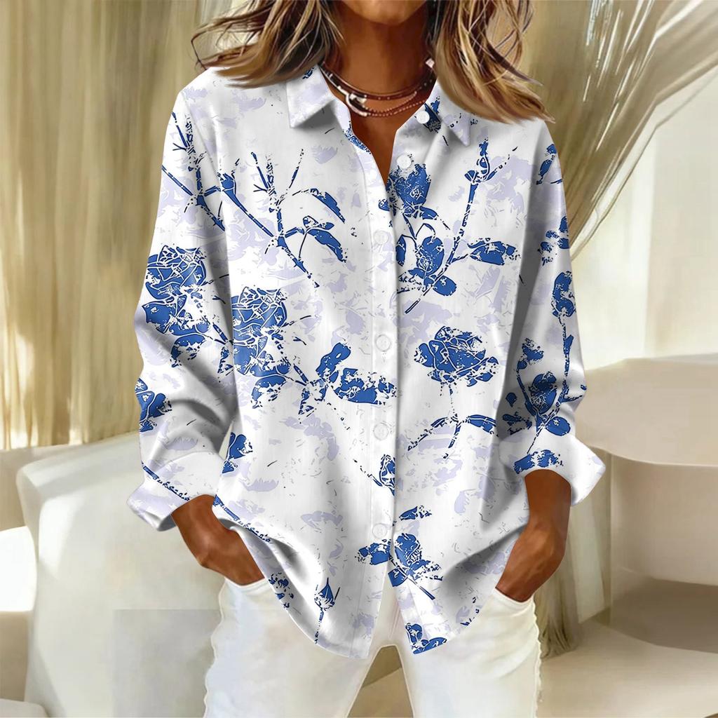 Women's Shirt With Floral Print Buttons, Long Sleeved Casual Regular Shirt  Blouses Casual Plus Size Basic Tops