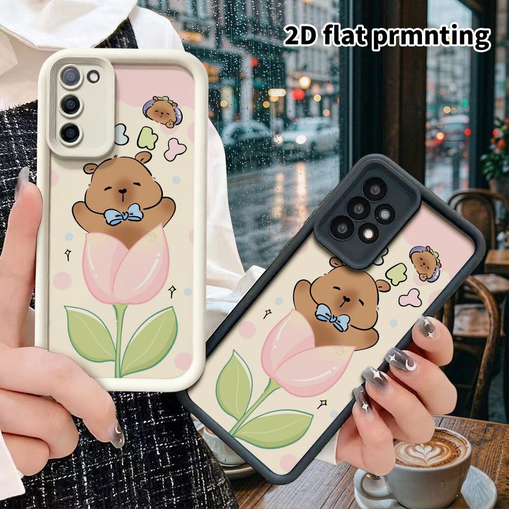 Phone Case: 2D Flat Samsung Galaxy A34 A35 M05 M06 S20 S22 S21 FE Plus 5G Layered Protective Case, Tulip Capybara, Christmas and Halloween Gifts
