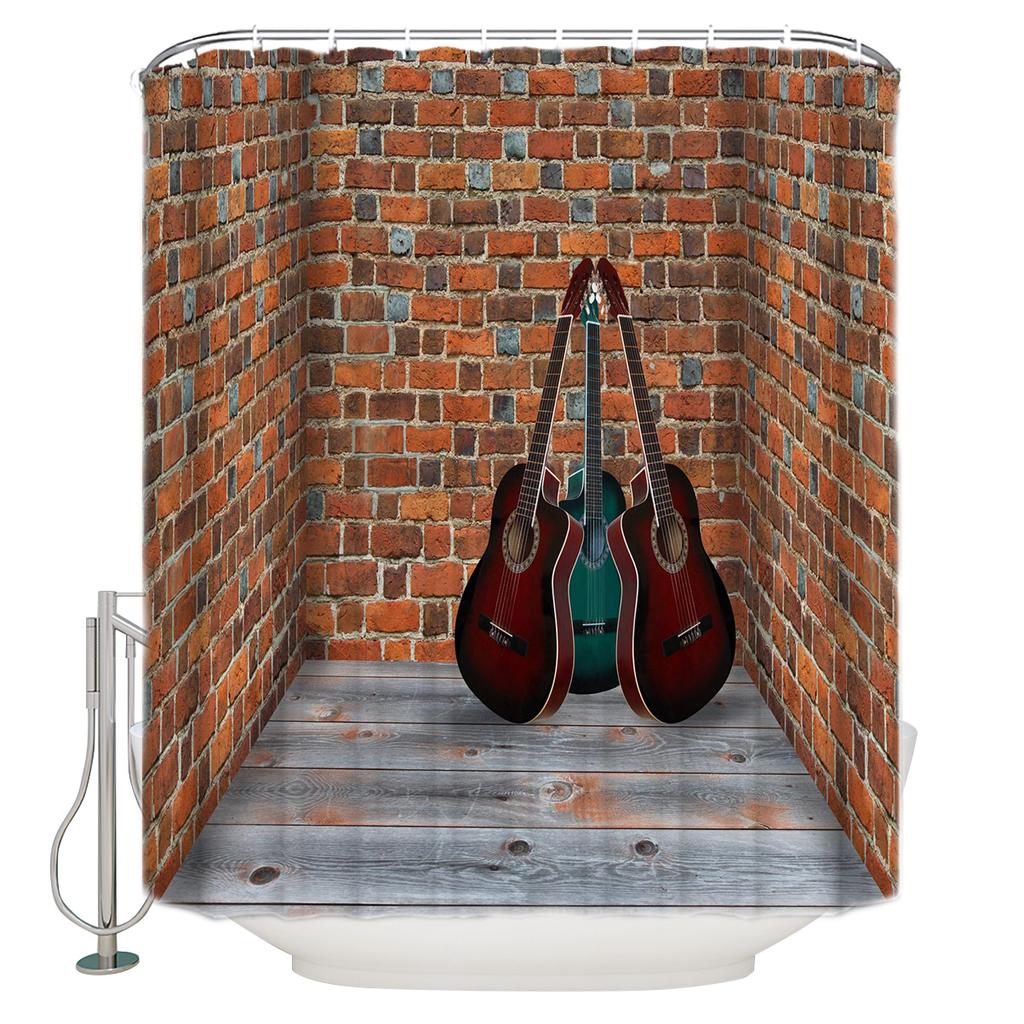 Music Decor Electric Guitars On Lighted Wooden Floor Shower Curtains Polyester Fabric Waterproof Bath Curtain Shower Curtain