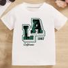 Kids Crewneck Short Sleeve Tee, Valentine’s Day Ramadan LA California Letter Print Simple Fashion Casual Summer Top