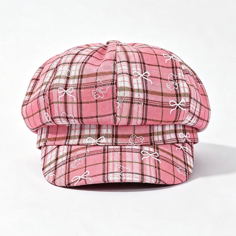 Korean Style Bow Embroidered Newsboy Cap For Women Sweet Autumn Winter Octagonal Hat