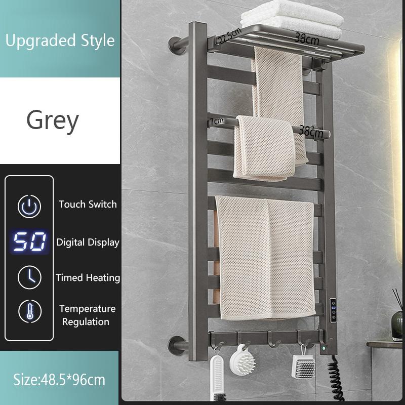 Smart Home Electric Heated Towel Rail Grey Electric Bathroom Bath Towel Dryer Warmer Heaters Punch Free Towel Rack Radiator 110v