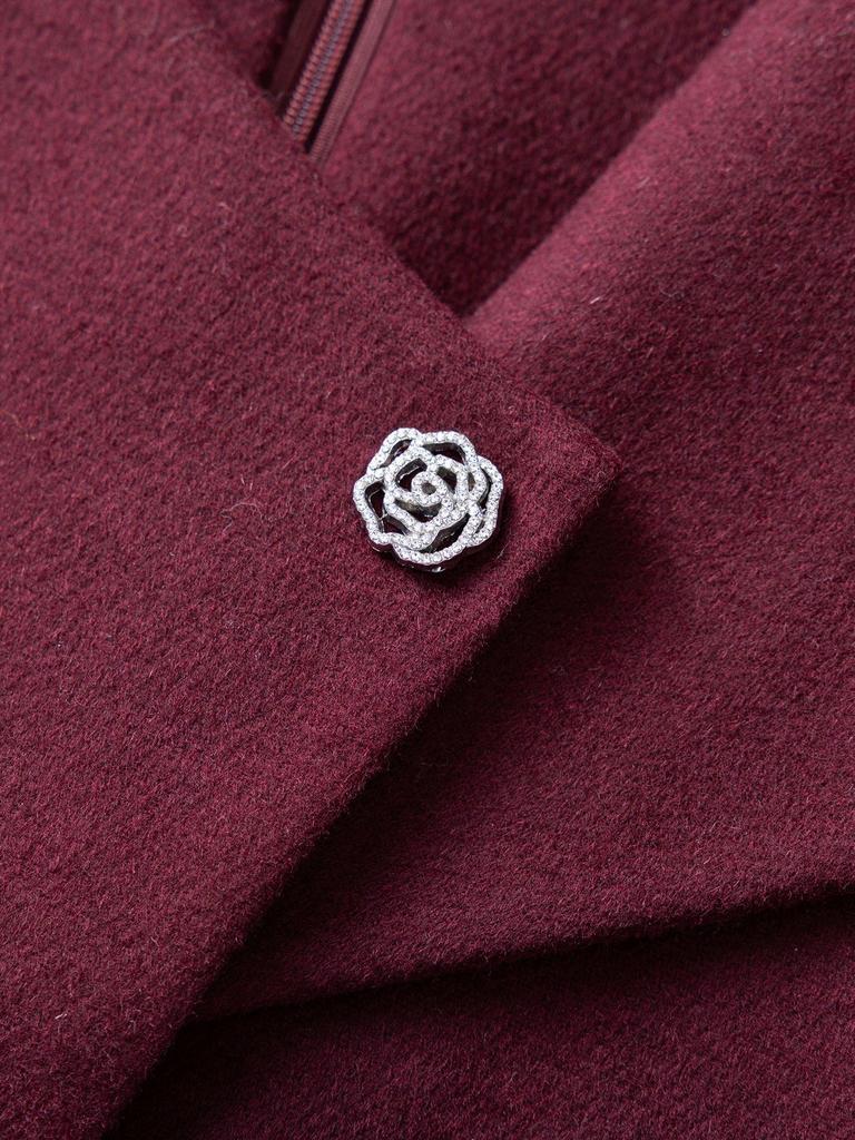 Elegant Woolen Skirted Dress with Waist-Cinch for Autumn/Winter