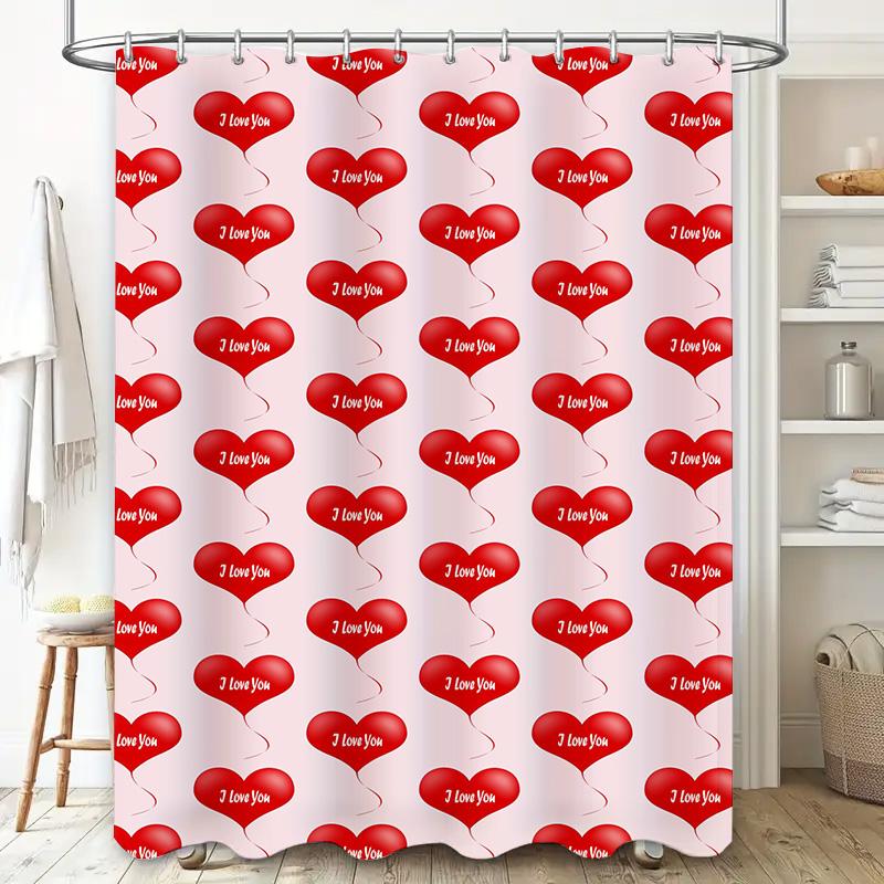 Love You Printed Shower Curtain Red Heart Balloons Pink Background 180x240cm Home Decor Bathroom Accessories Free Shipping