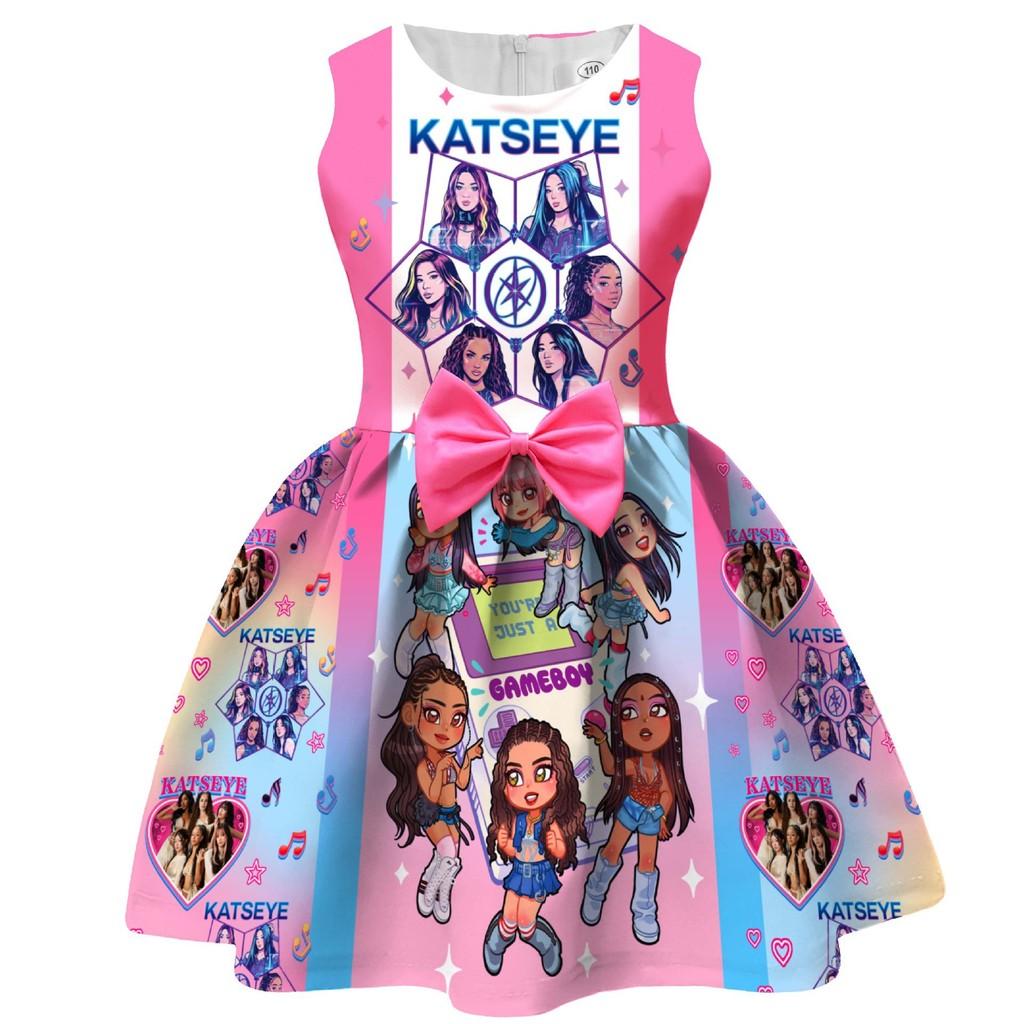 

Kids Girls KATSEYE Print Sleeveless Bow Casual Party Princess Dress 130cm рожевий червоний колір