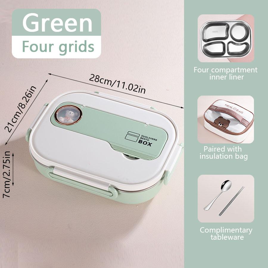 SUS304 stainless steel office worker student portable lunch box, soup bowl, partitioned sealed microwave oven heating