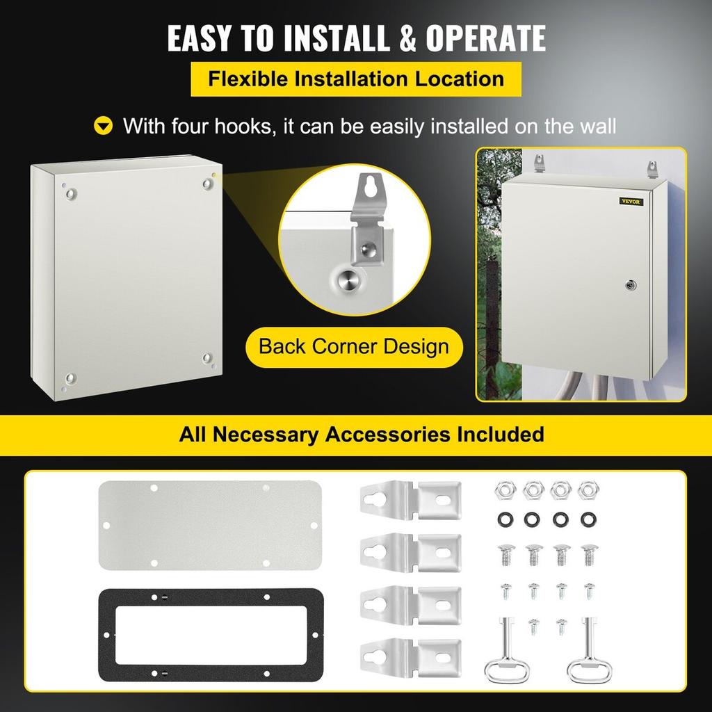 NEMA Steel Enclosure, 20 x 16 x 6\'\' NEMA 4X Steel Electrical Box, IP66 Waterproof & Dustproof, Outdoor/Indoor Electrical Junction Box, with Mounting