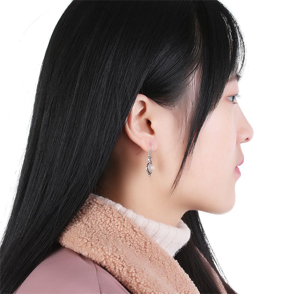 Women Vintage Retro Silver Plated Dangle Earring Rainbow Moonstone Ear Studs