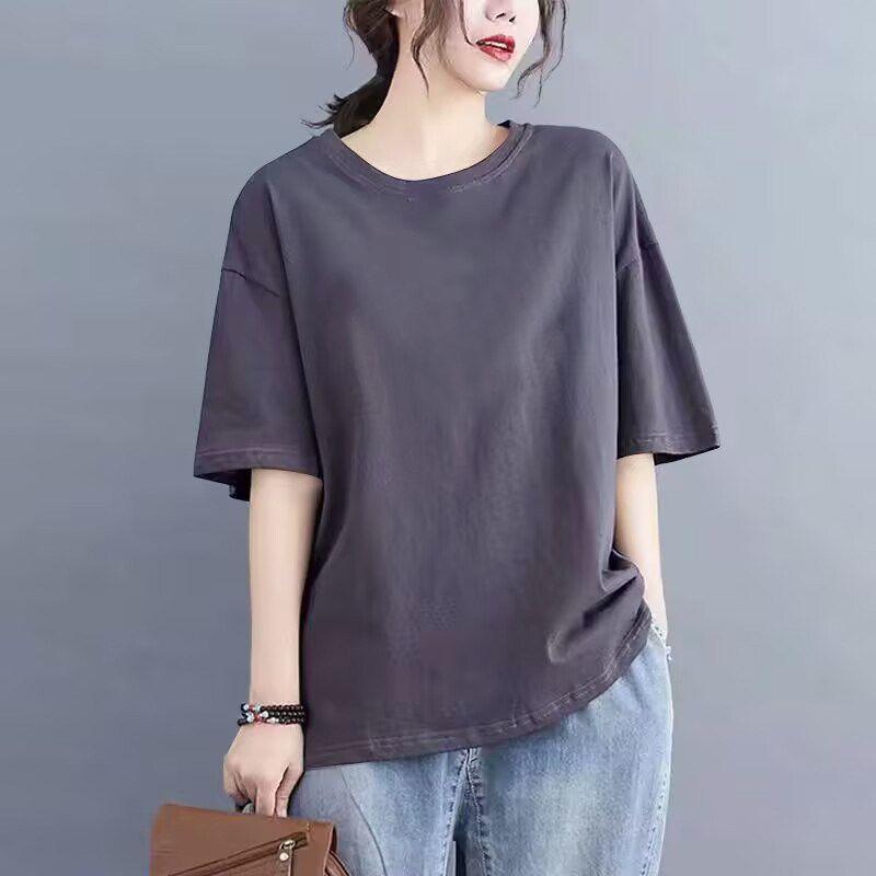 Foreign Trade Export Clearance 100% Pure Cotton Short sleeve Casual T-shirt Women Loose Fashion Clothes Temperament Half Sleeve Top Summer