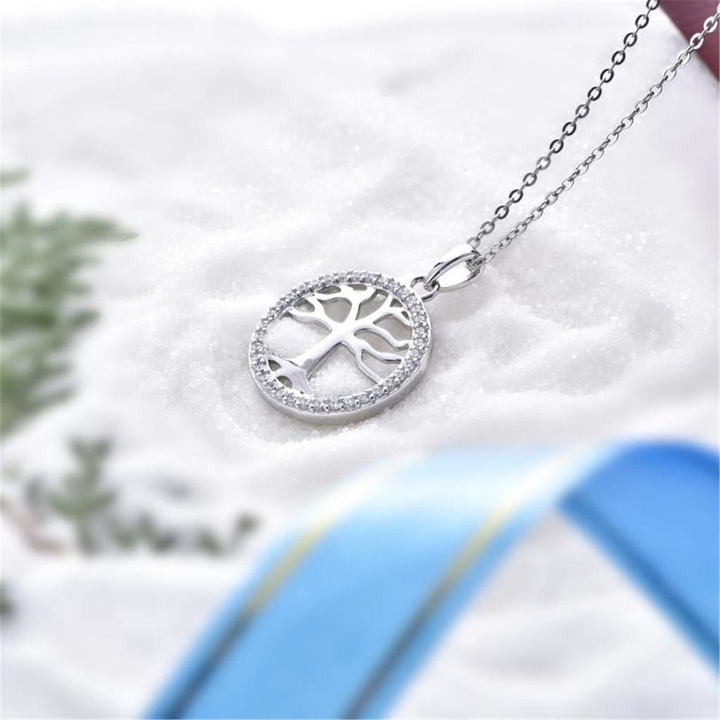 Tree of Life Necklace Silver Allergy Simple Zirconia Sterling Silver 925 Popular Large Zircon Birthday Gift [YL] Women's