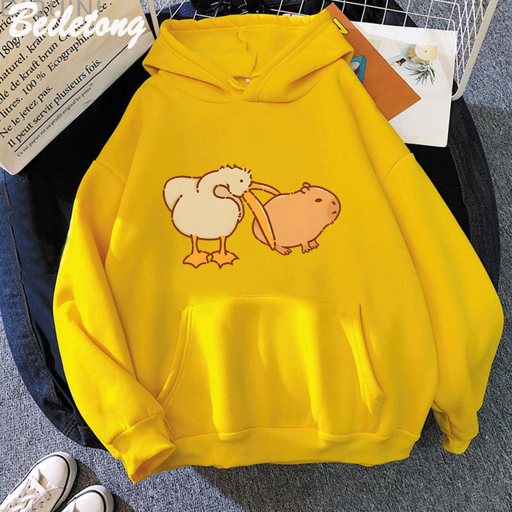 Funny Pelican and Capybara Hoodie Kawaii Woman Sweatshirt Spring Fashion Pullovers Girls Cartoon Long Sleeve Cloth