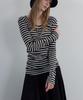 Unessin U-Neck Stripe T-Shirt