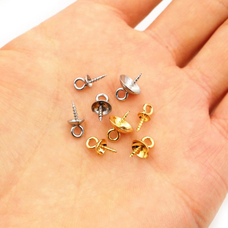 30pcs Stainless Steel Metal Gold Tone Screw Eyes Bails Top Drilled Beads End Caps Pendant DIY Charms Connectors Jewelry Findings