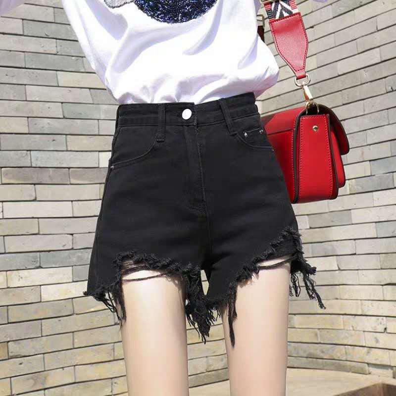 

Женские свободные широкие брюки, летние женские черные рваные джинсовые шорты с высокой талией M