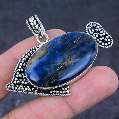 Natürlicher Sodalith-Edelstein, handgefertigter Anhänger aus 925er Sterlingsilber, 4,6 cm, q8h19