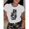 European Size Women's African Drum Print T-Shirt with Djembe Drum - Casual Round Neck Short Sleeve Top