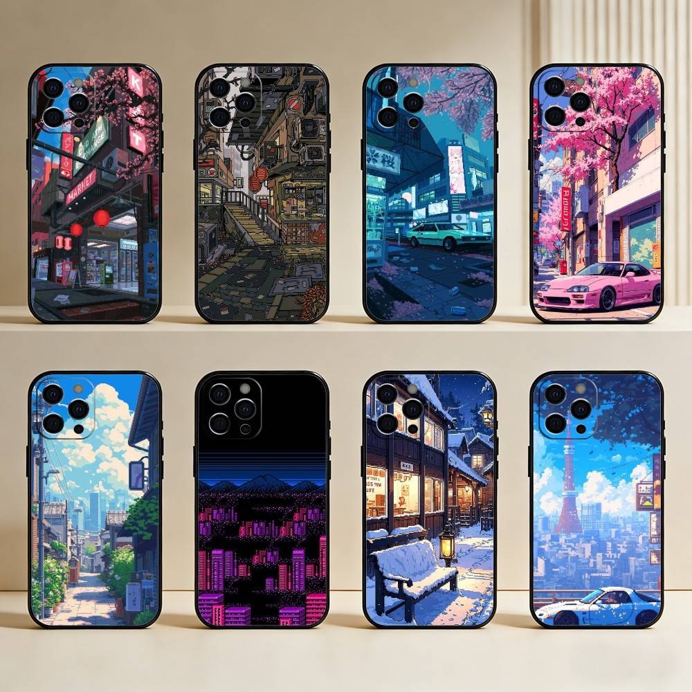 Japan Showa Era Phone Case For iPhone17,16,15,14,13,12 Plus,Max Soft Silicone Black Cover
