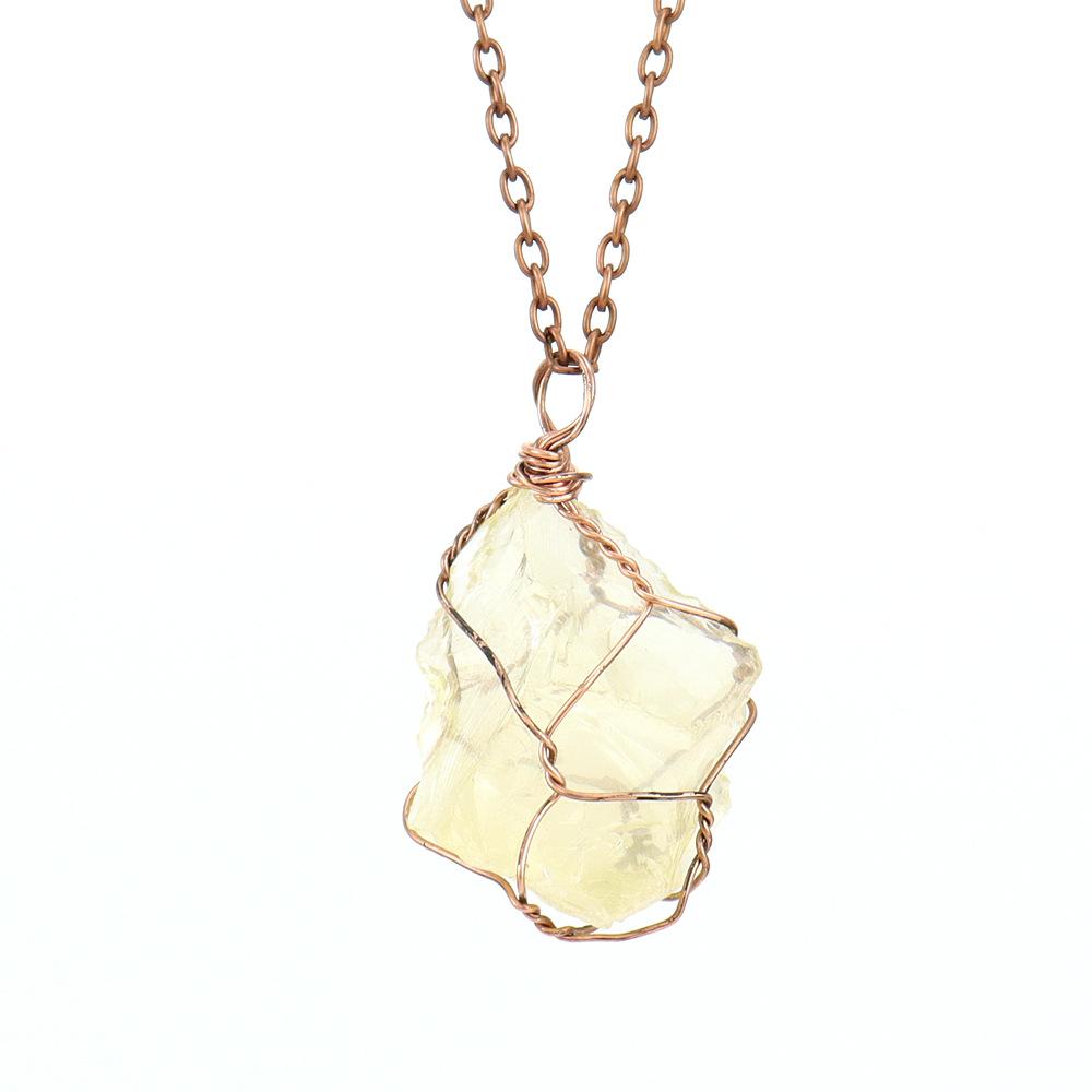 Irregular Natural Crystal Amethyst Rough Stone Pendant Handmade Silk Mesh Pocket Necklace N652