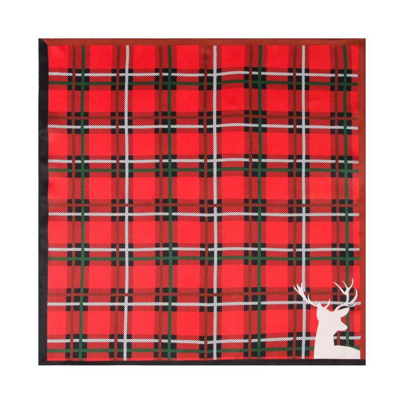 TXRMDX Scottish Plaid Silk Scarf with Deer Design One Size