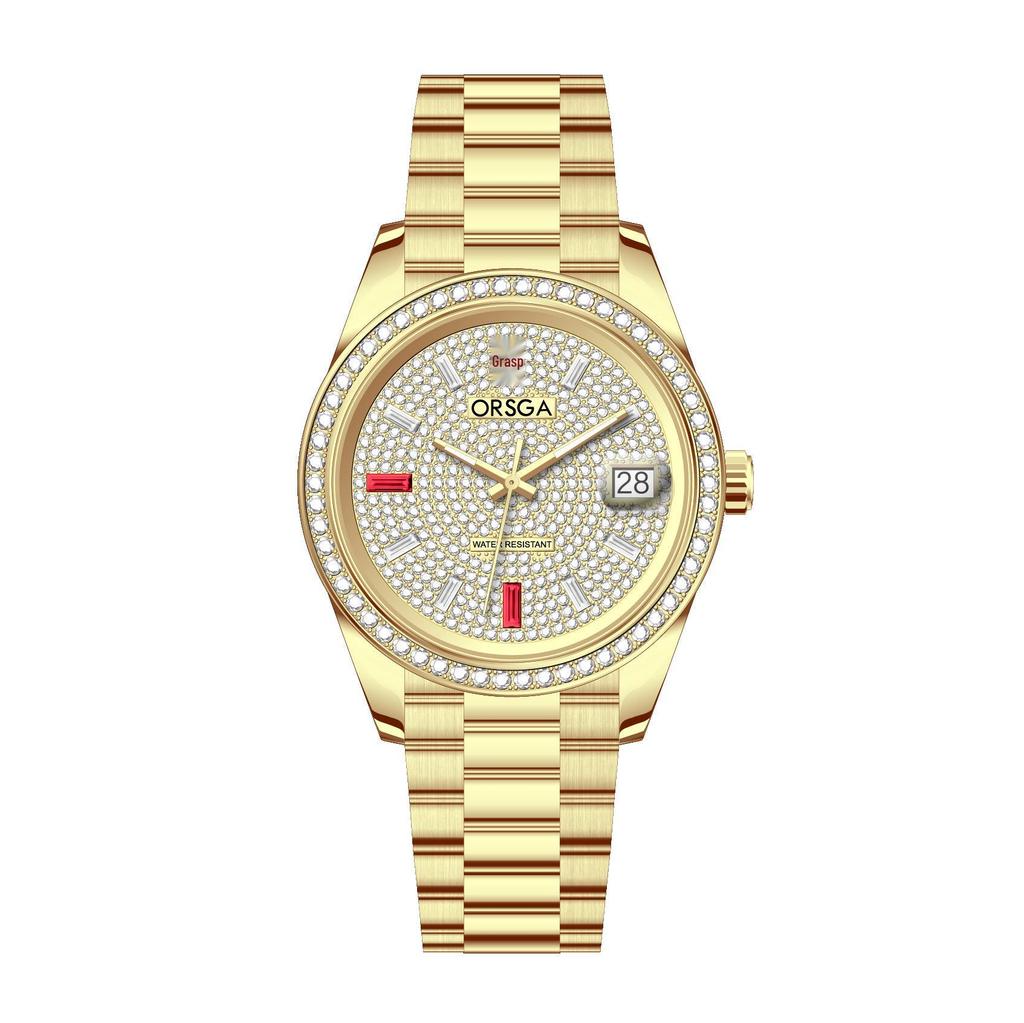 ORSGA Men's Luxury Quartz Watch with Star Design and Colored Diamond Accents