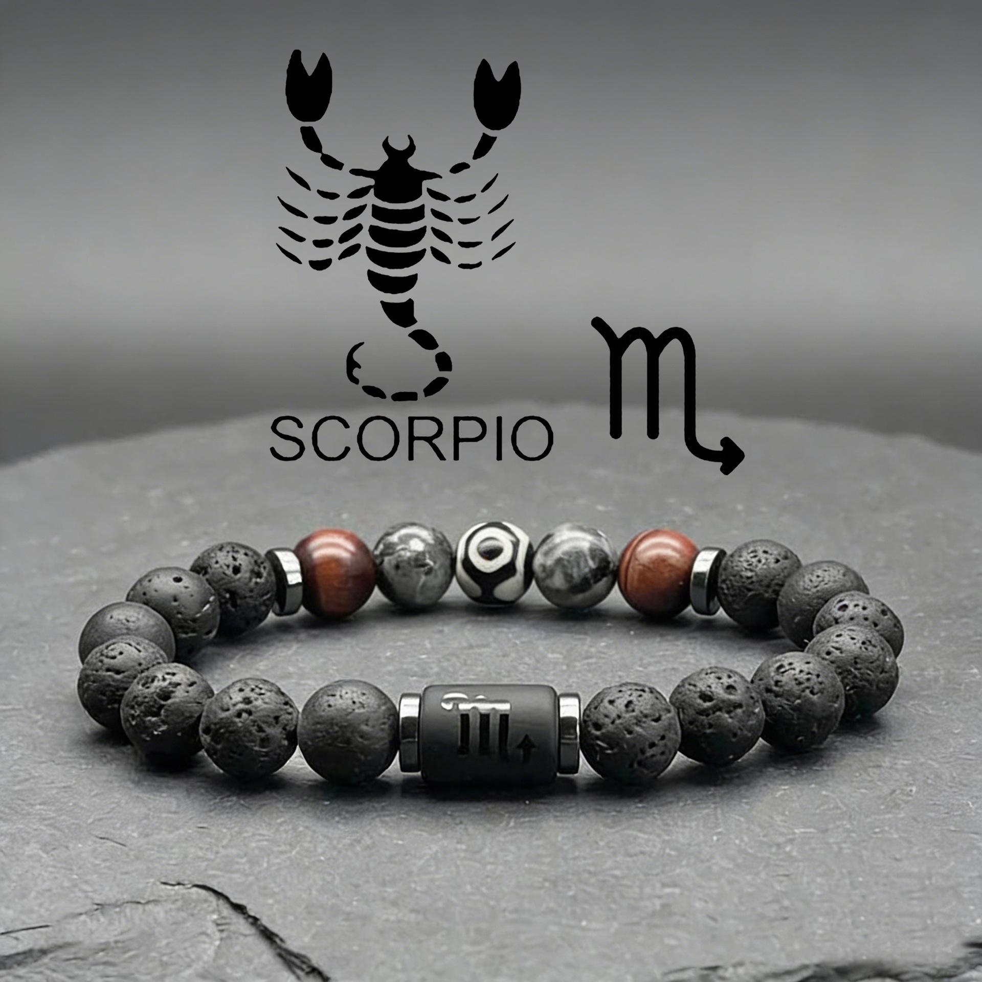 Twelve Constellations Handmade Beaded Bracelet with Volcanic Stone, Tiger Eye, Lapis Lazuli, and Amethyst