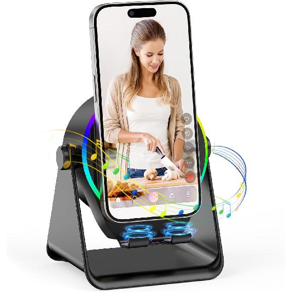 

Беспроводной индукционный динамик, Многофункциональный Bluetooth-динамик с подставкой для телефона и RGB-подсветкой, HD объемный звук, Совместим с iPhone Android iPad чёрный