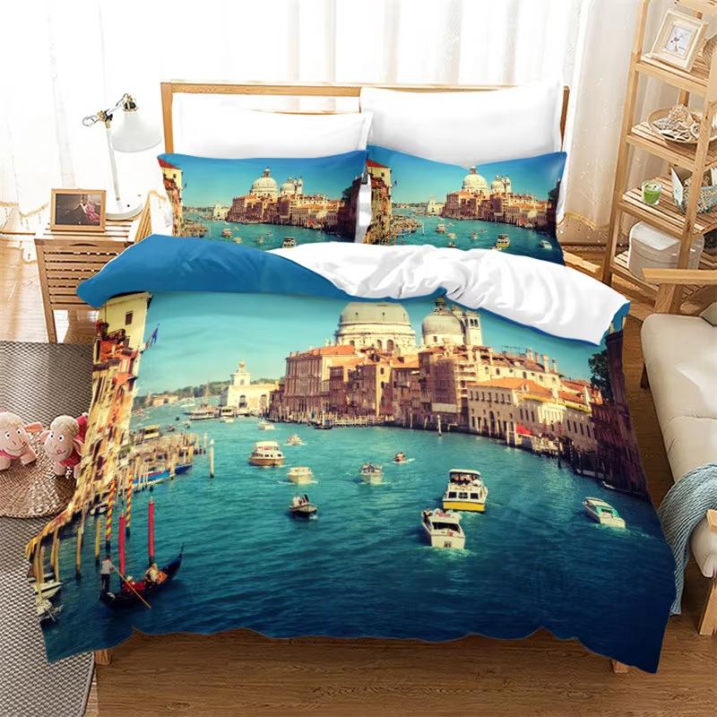 Comforter Cityscape Europe Building Bedding Set Paris City Night 3D Print Comforter Full King For Kids Adults Decor