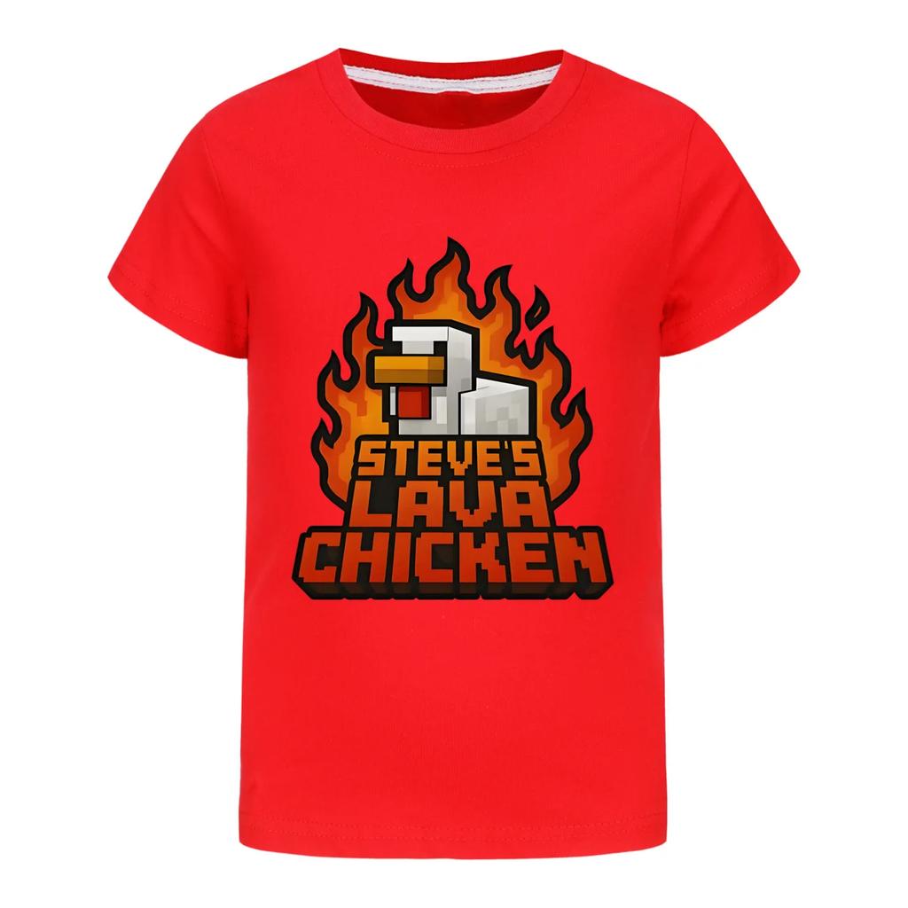 2025 Camisetas para Meninas Verão Roupas de Manga Curta Infantil Camiseta de Desenho Animado Steves Lava Frango Fantasia Roupa Infantil Manga Curta