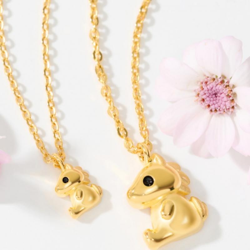 Porti 24k Gold 1.875g Horse Necklace Red