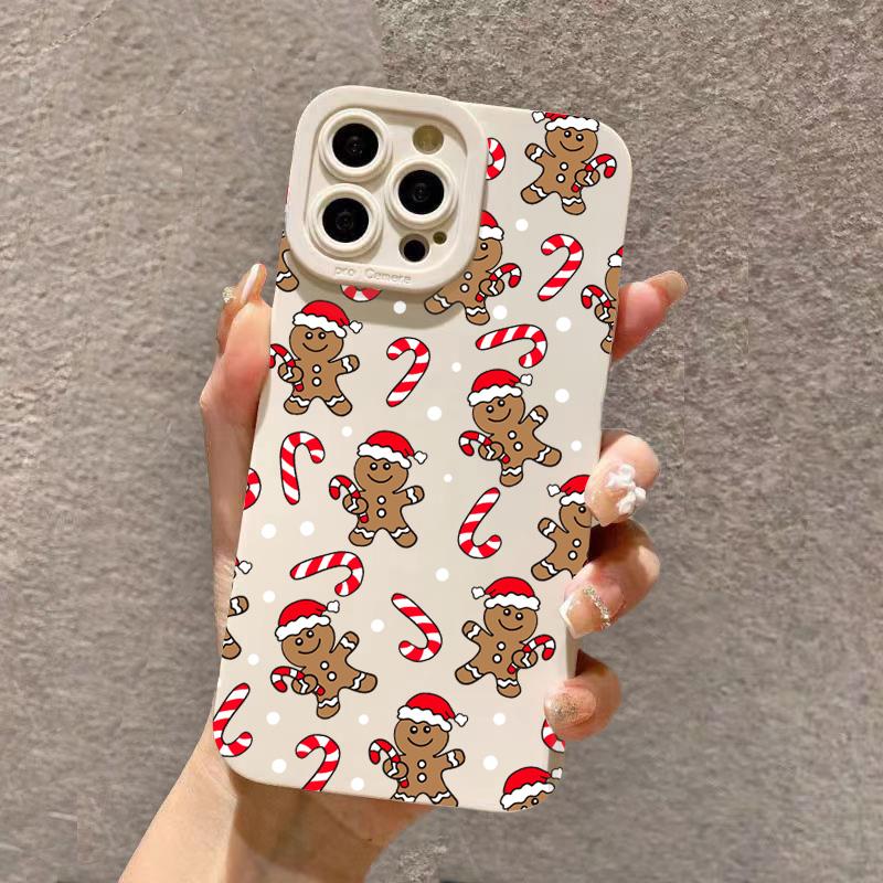 Christmas Gingerbread Man & Candy Cane Pattern Phone Case For iPhone 17 16 11 13 12 14 15 Pro Max XS X XR 7 8 Plus 16E Air Cover