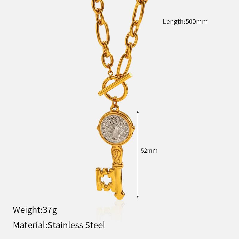 Fashion Angel Coin Key Design Gold Edge Necklace